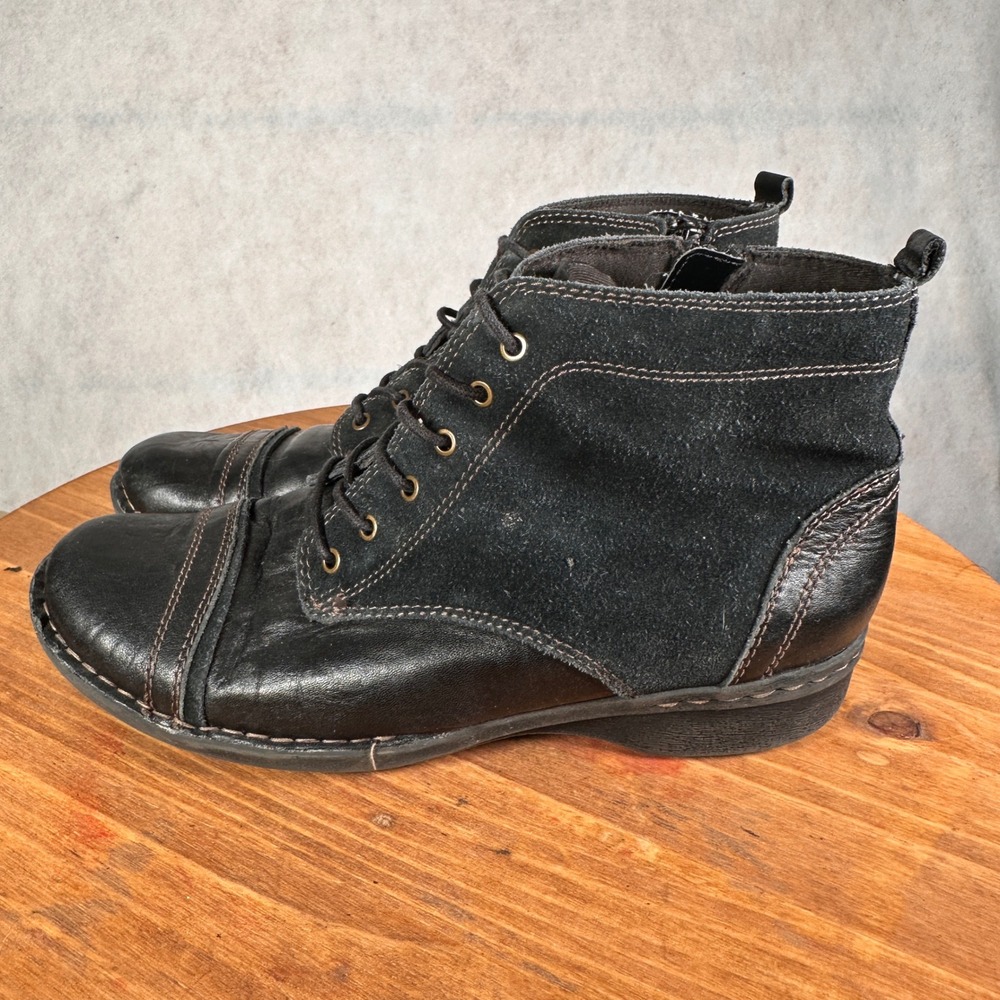 Clarks Lace Up Ankle Boots Womens 9 Black Good Leather Suede Cap Toe 26104713 - Picture 8 of 13